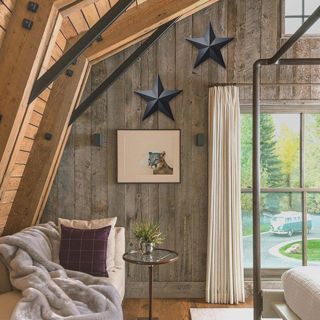 15.5"2Pcs Barn Star Wall Decor Texas Stars Art, Metal Stars for Outside Rustic Vintage Western Country Farmhouse Home