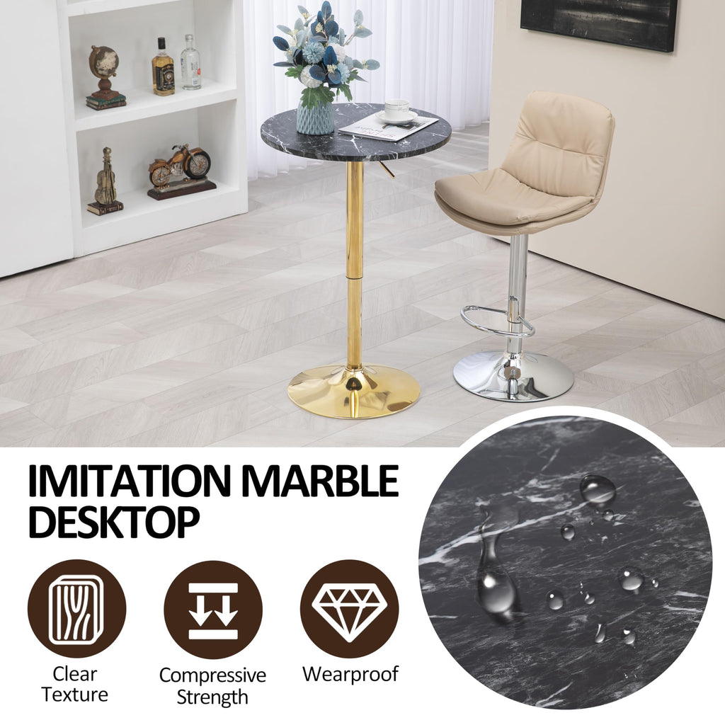 24" Round Cocktail Bar Table with Metal Base, Tall Bistro Pub Table, Adjustable 27.9"-35.4" Counter Bar Height, Easy