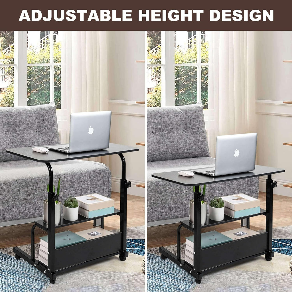 Adjustable Height Mobile Computer Desk for Small Space Rolling Writing with Wheels Corner Home Office Study Portable