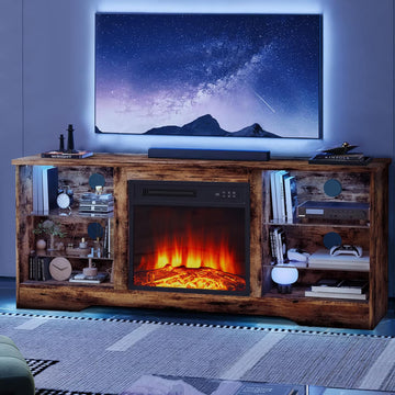 Fireplace TV Stand for up to 65 Inch TVs, Space-Saving LED Modern Entertainment Center for Small Apartments with