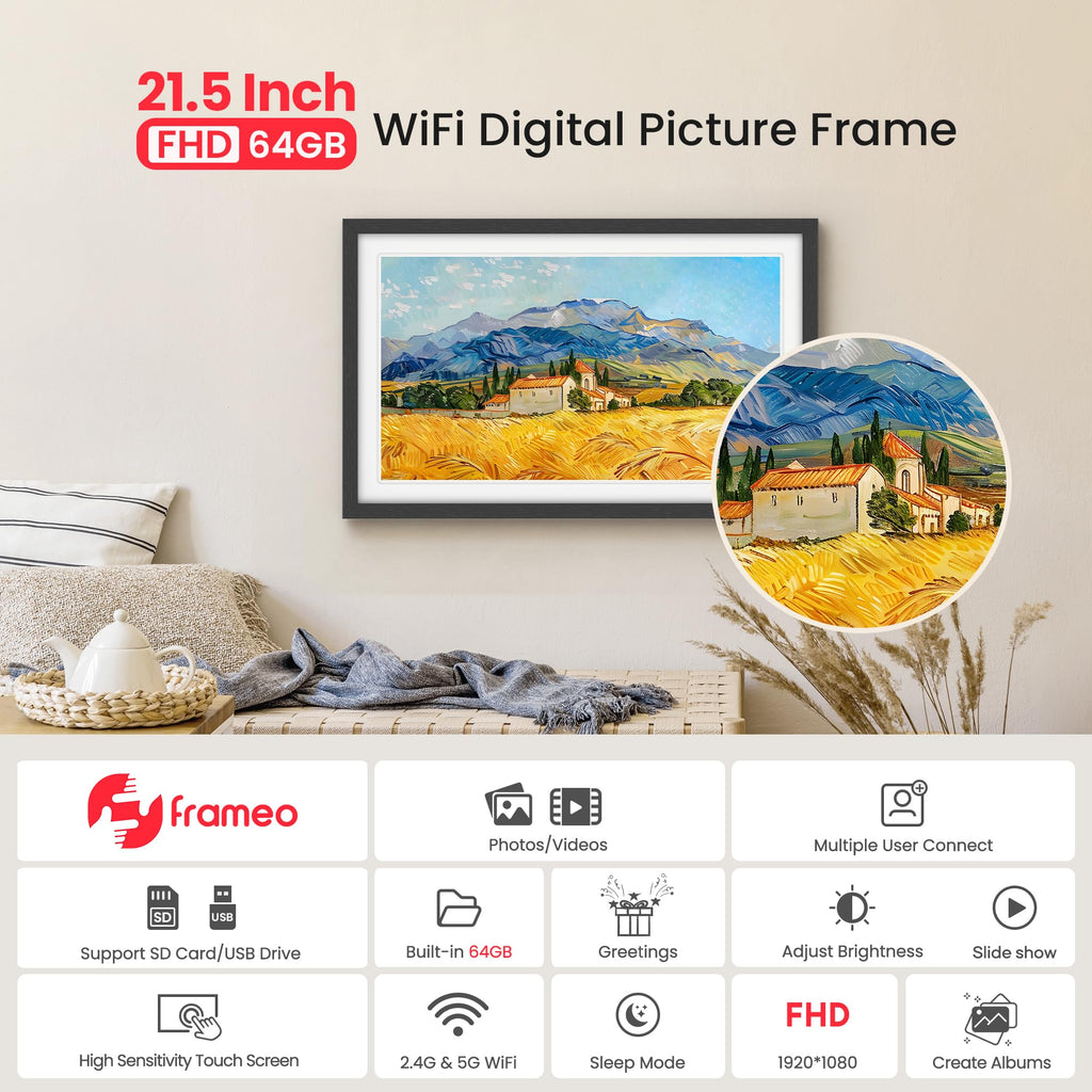 64GB Frameo 21.5" Digital Picture Frame Large WiFi Electronic Photo Frames