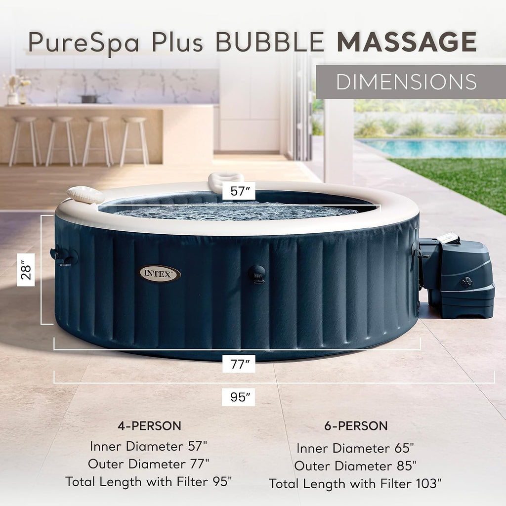 PureSpa 4 Person Inflatable Hot Tub Bundle w/Energy-Efficient Cover | 28429EP Bubble Massage: Built-in Hard Water