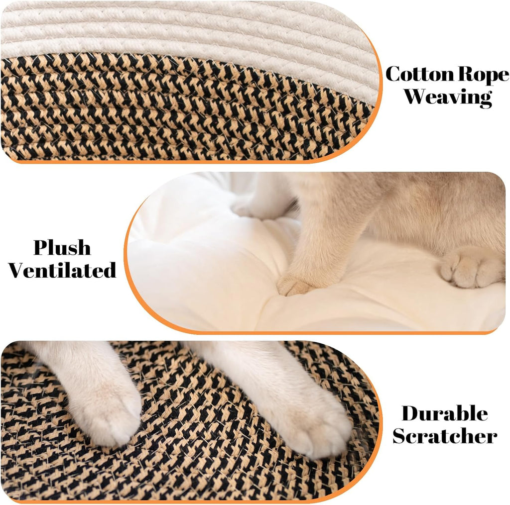 Handwoven Cat Basket Bed Cooling for Indoor Cat with Cushion