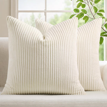 Corduroy Fall Throw Pillow Covers 20x20 Set of 2 Cream White