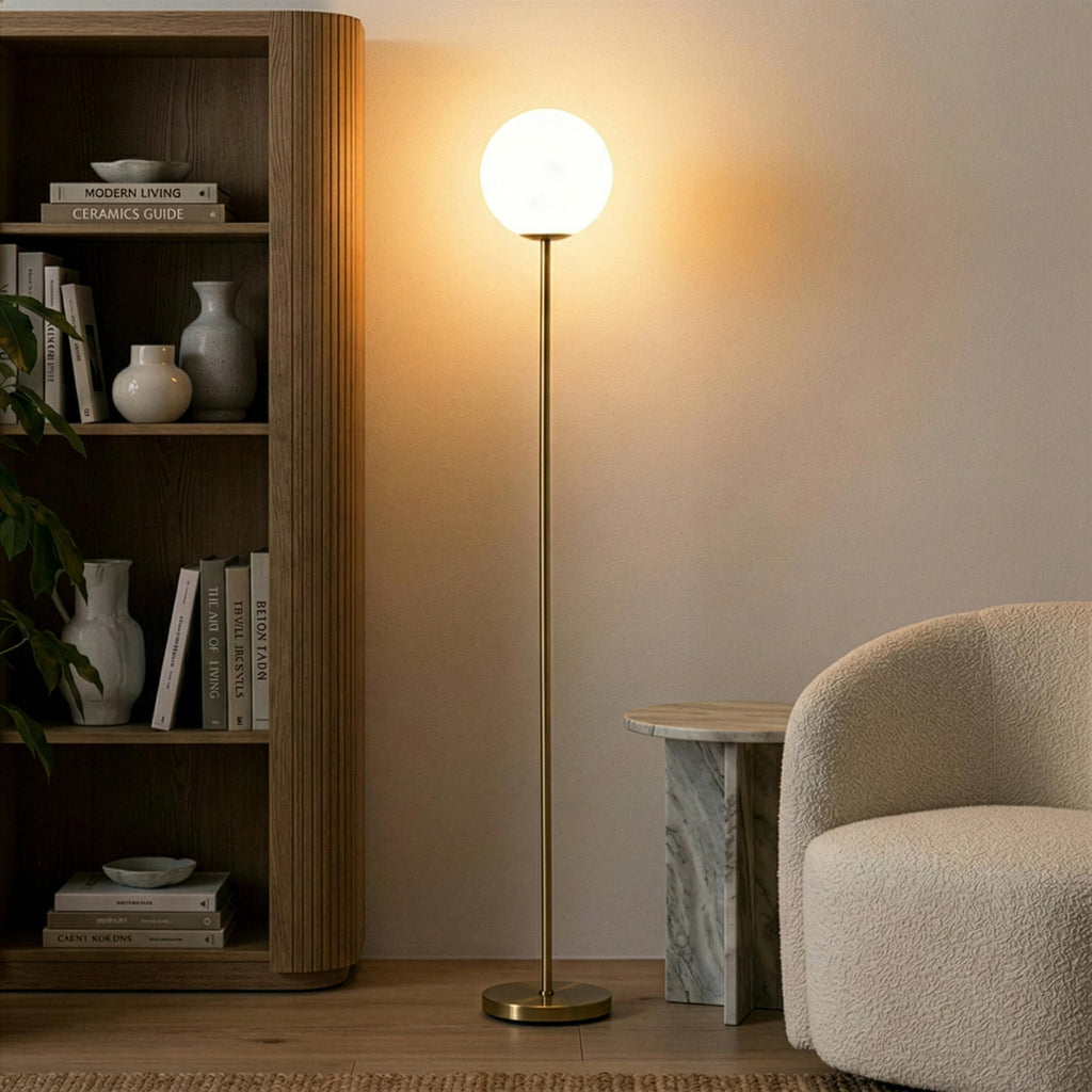 Luna LED Floor lamp, Modern Lamp s & Offices, Great Living Room Décor, Tall Lamp with Frosted Glass Globe, Mid