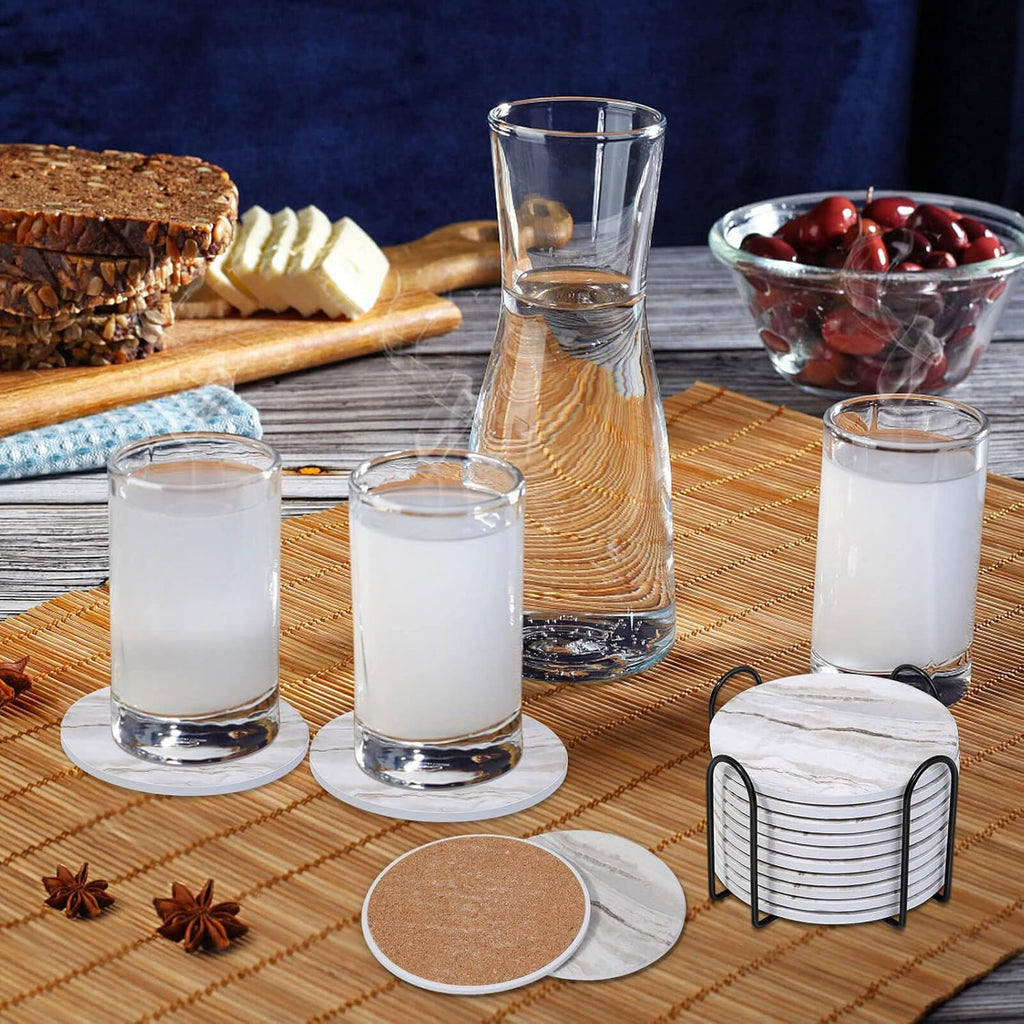 Coasters, Absorbent Drink Coasters with Holder, Marble Style Ceramic Coaster for Wooden Table, Home Decor - Set of 10