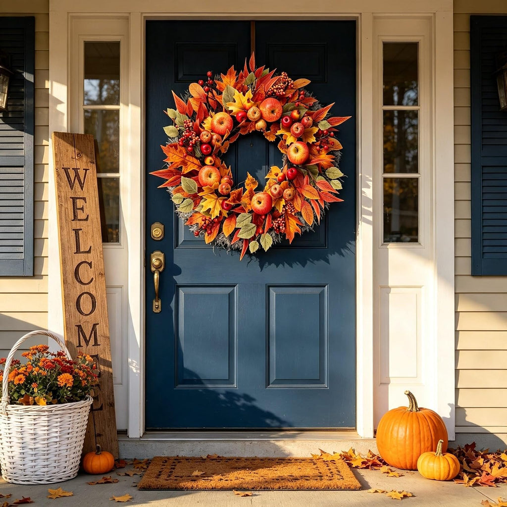 Fall Wreath for Front Door 24 inch Autumn Thanksgiving Wreath