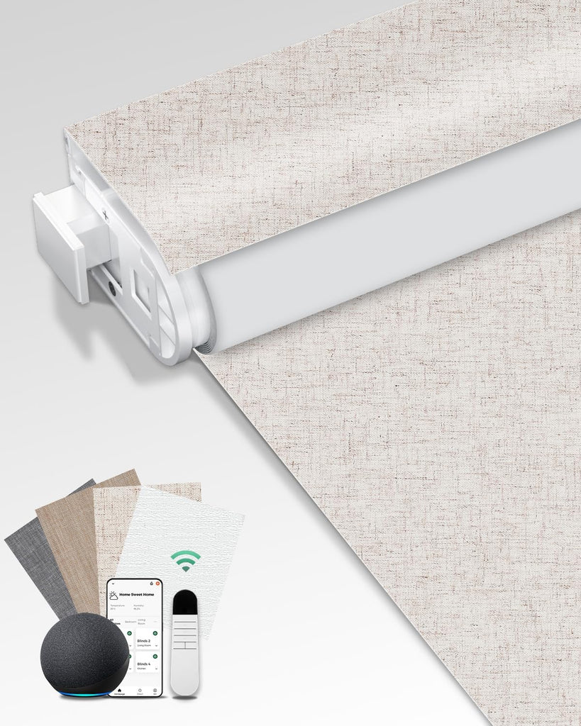 Motorized Blinds No Drill Automatic Roller Shades with Remot - Cream linen