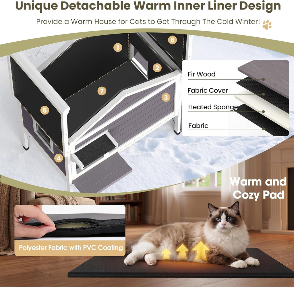 Outdoor Cat House with Insulated Liner, Winter Warm Cat Shelter