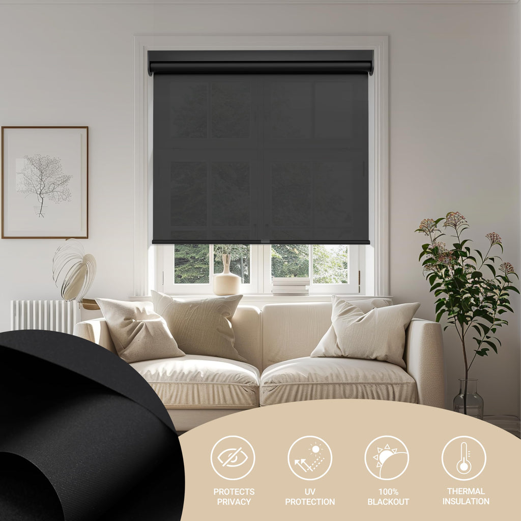 Light Filtering Roller Shades for Windows, Black