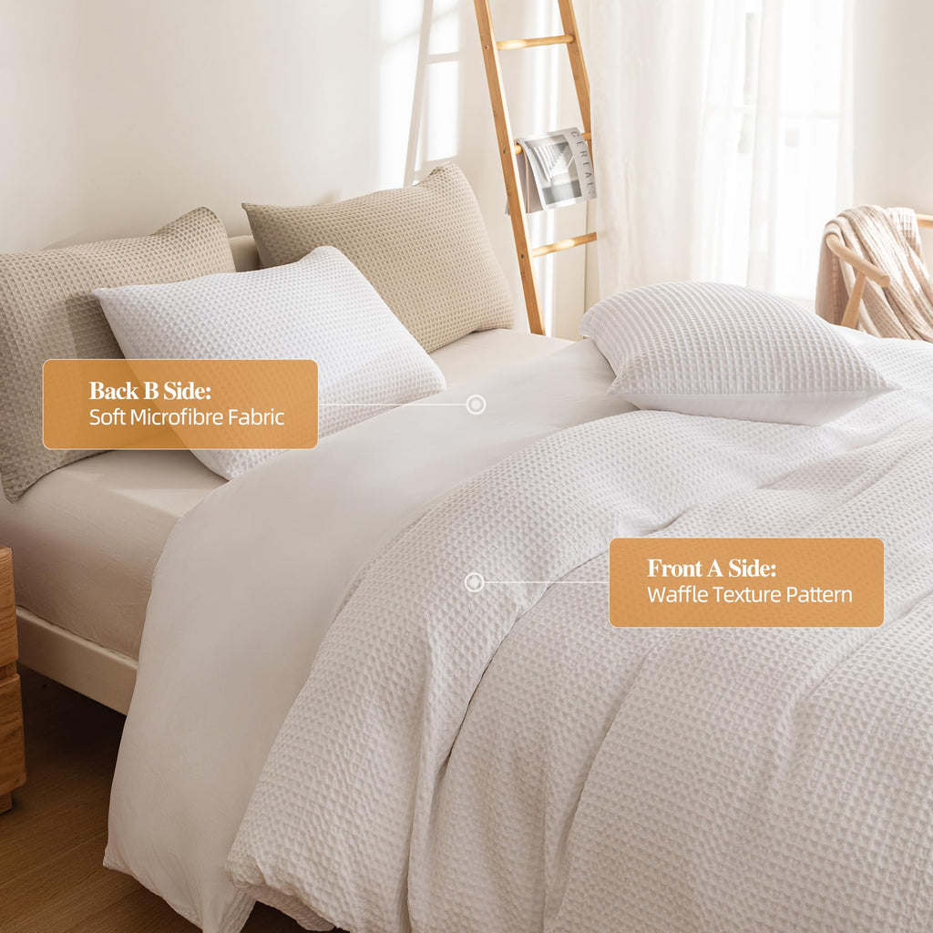 Waffle Duvet Cover Soft Breathable Cooling Luxury 3 Pcs Bedding Set with 1 Waffle Weave Duvet Cover and 2