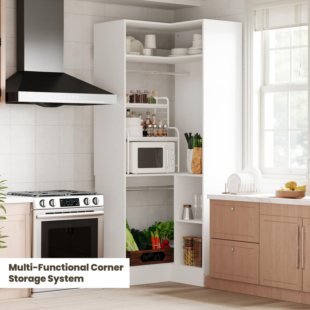 Corner Closet System with Shelves, 33.5'' Corner closet organizer System with Hanging Rods, Wood Walk in Closet