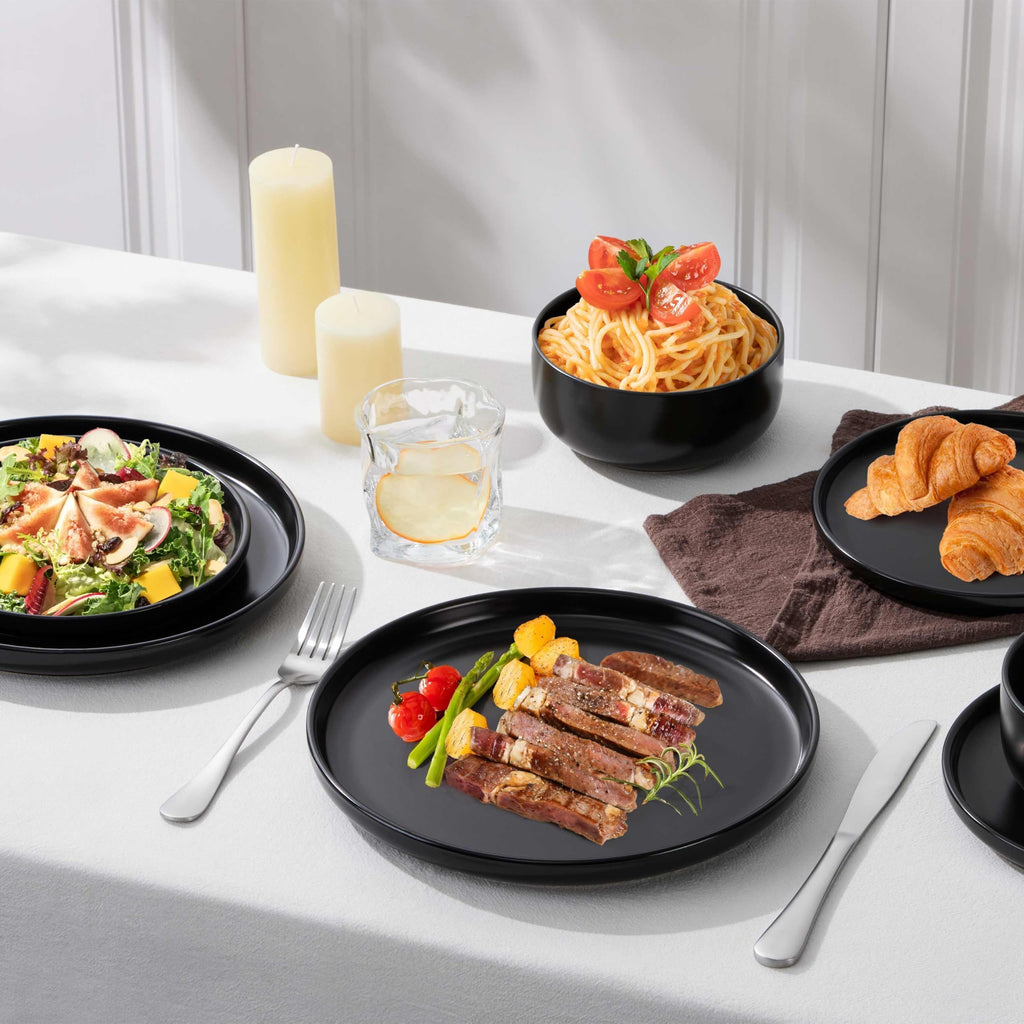 24 Pieces Stoneware Dinnerware Set Service for 8, Matte Black