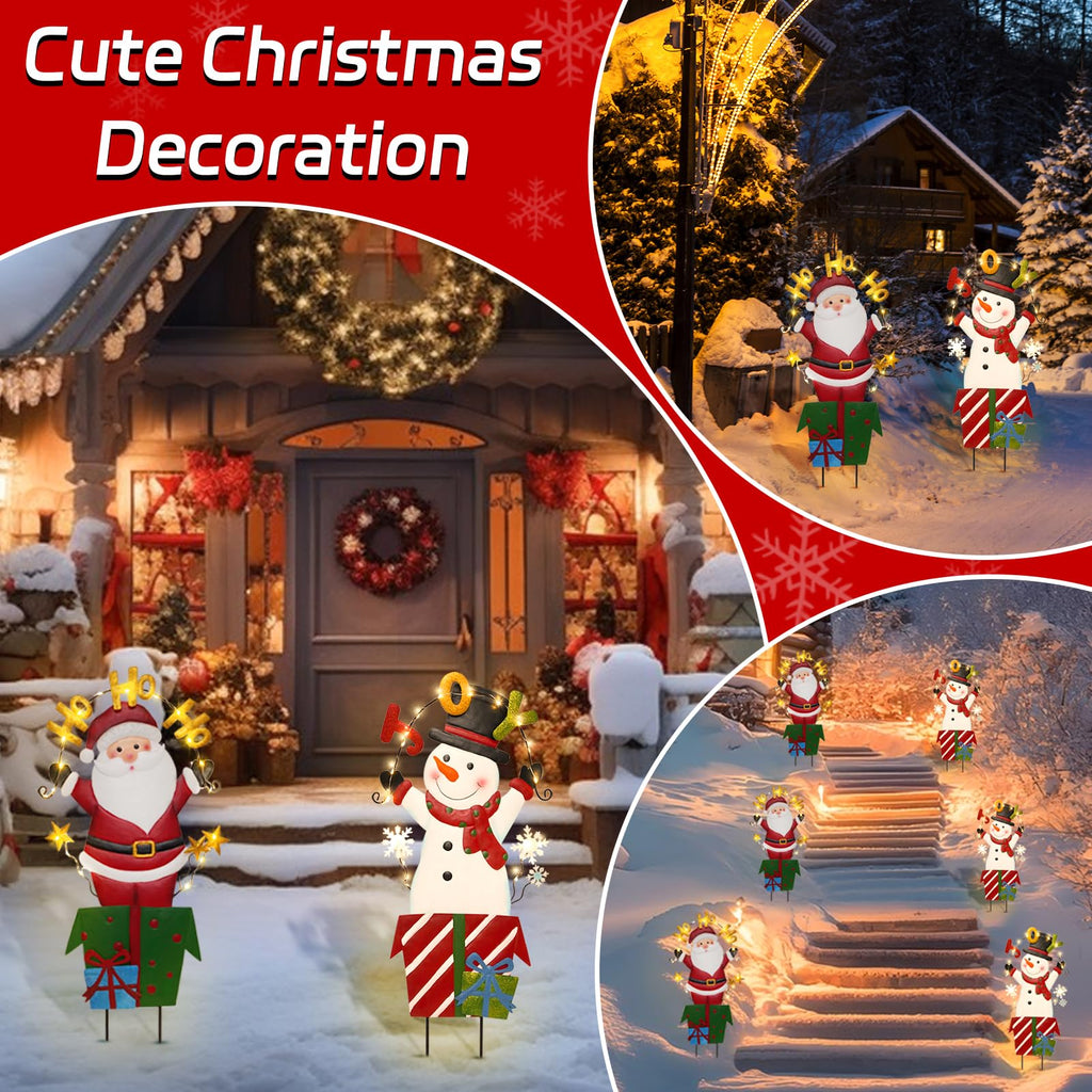 2 Pack Christmas Yard Signs Outdoor Decorations, Snowman Santa