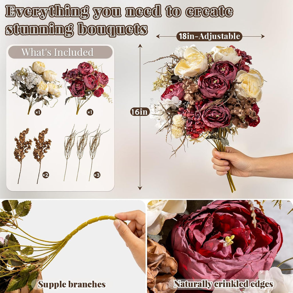Packs Peonies Artificial Flowers 23 Stems Artificial Peonies Bouquets Silk Faux Peonies Flowers for Arrangements - Set of 20