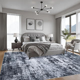 5x7 Washable Abstract Area Rug, Modern Low Pile Non-Slip Carpet for Living Room Bedroom Black