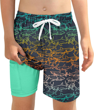 Boys Swim Trunks with Compression Liner for Kids Quick Dry Bathing Suit