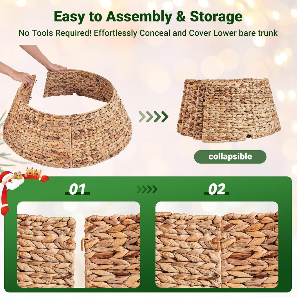 28 Inch Woven Rattan Christmas Tree Collar, 5-Piece Xmas Tree Skirt