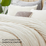 Fleece Queen Comforter Set -Super Soft & Warm Fluffy Cream White Bedding