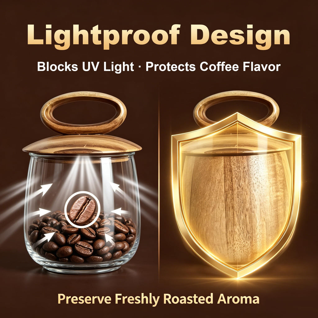 Acacia Wood Coffee Canister with Wooden Scoop, 21 fl oz (628 mL) Coffee Bean Storage Container with Silicone Seal