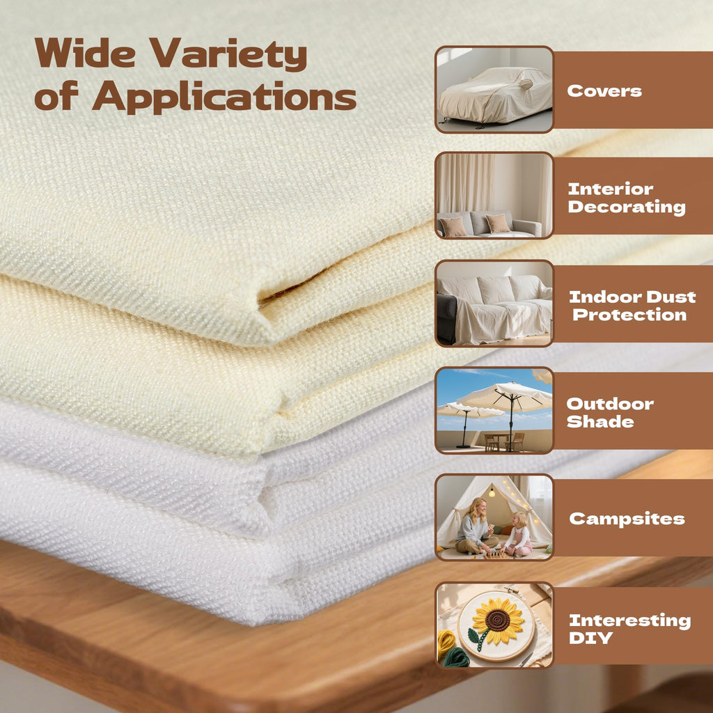 Canvas Fabric, Premium 10oz White Cotton Duck Canvas Fabric 62'' Wide for Arts & Crafts, Backings, Covers, 5Yd (60 x