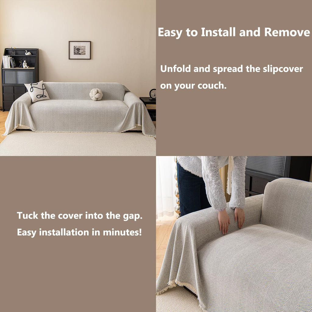 Couch Cover Sheet Blanket for 4 Seater Oversized Sofa Sectional, Machine Washable Chenille Slipcover, L Shape