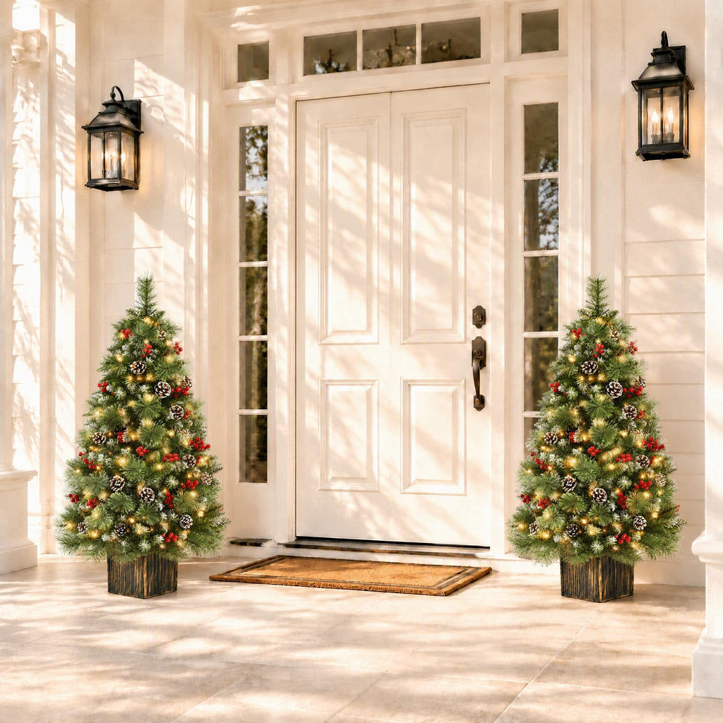 4FT Artificial Christmas Tree, Potted Tree with 100 LED Lights