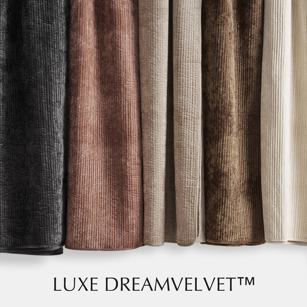 Striped Channel Velvet Quilt Set, Mushroom Brown