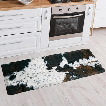 Cowhide Kitchen Mat Cushioned Anti Fatigue, 17.3x47 | 4/5 Inch Thick, Western Cow, Bevel Edge, Non Slip PVC