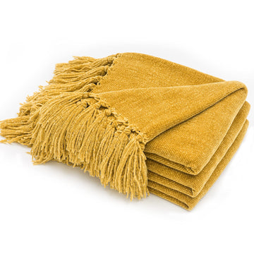 Chenille Throw Blanket for Couch, 50"x60", Mustard Yellow