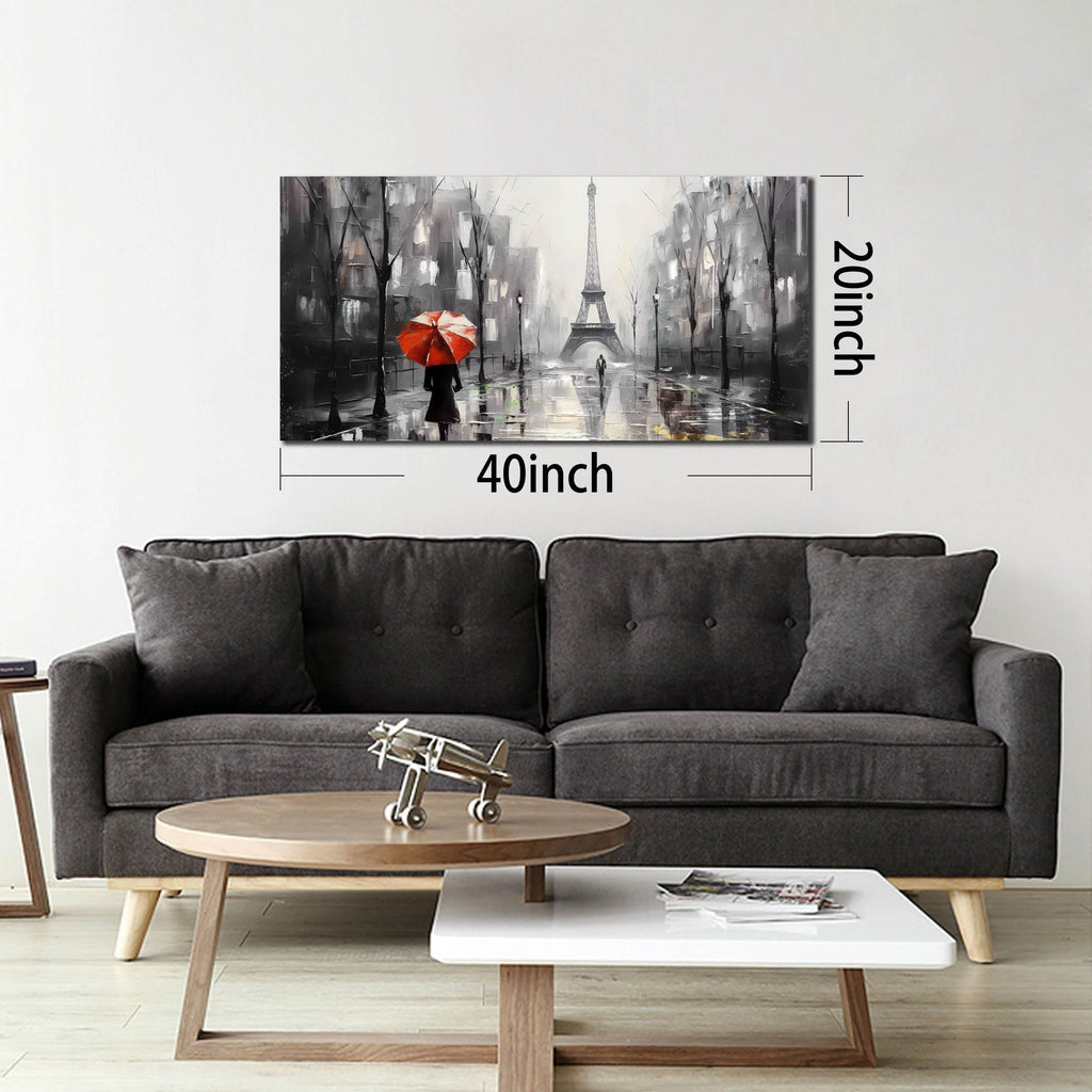 Paris Wall for Lving Room, Eiffel Tower Canvas Wall Decor, Black and White Picture Print Artwork, Size 20x40 Inches