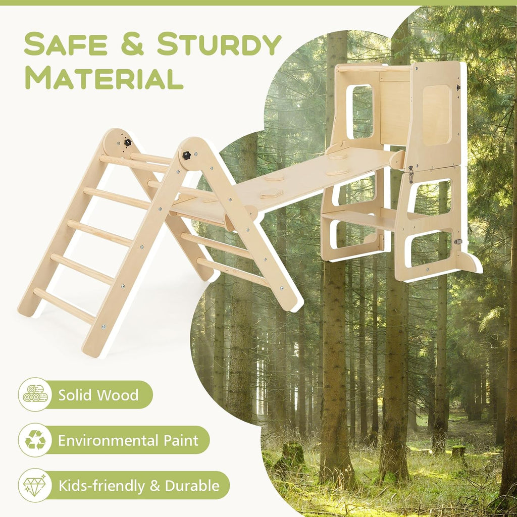 Triangle Set 8 in 1 Climbing Toys for Toddlers Foldable Wood Montessori Jungle Gym with Toddler Tower Angle