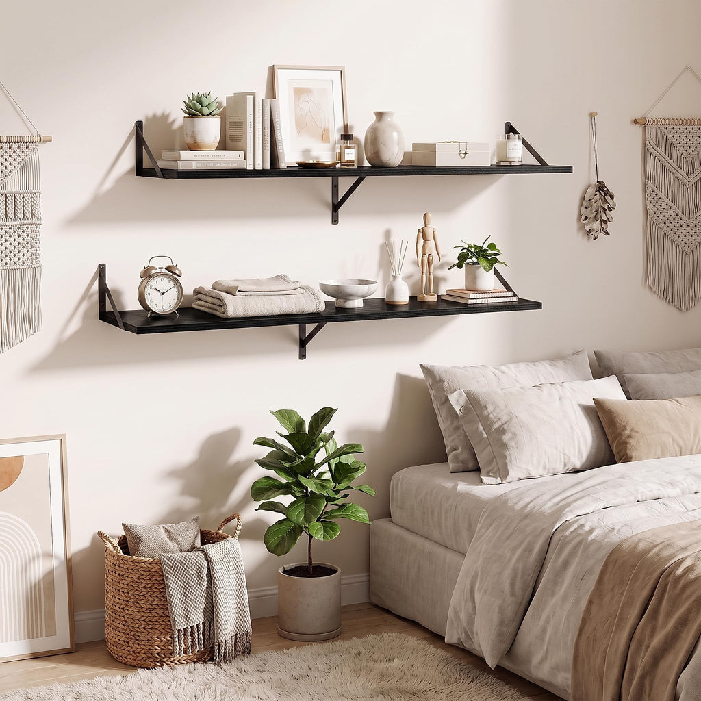 Wall Mounted Floating Shelves Set of 2, 48x12, Black