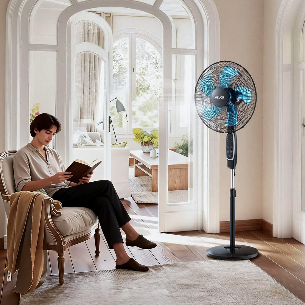 18-Inch Pedestal Fan, 2700 CFM Standing Floor Fan with Remote Control, 9 Speeds & 3 Modes, Oscillating Adjustable