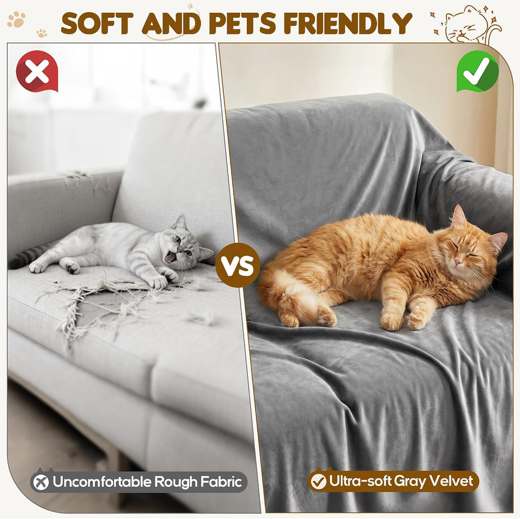 L Shaped Sectional Couch Cover - Anti Scratch Sofa Cover, 2pcs Gray