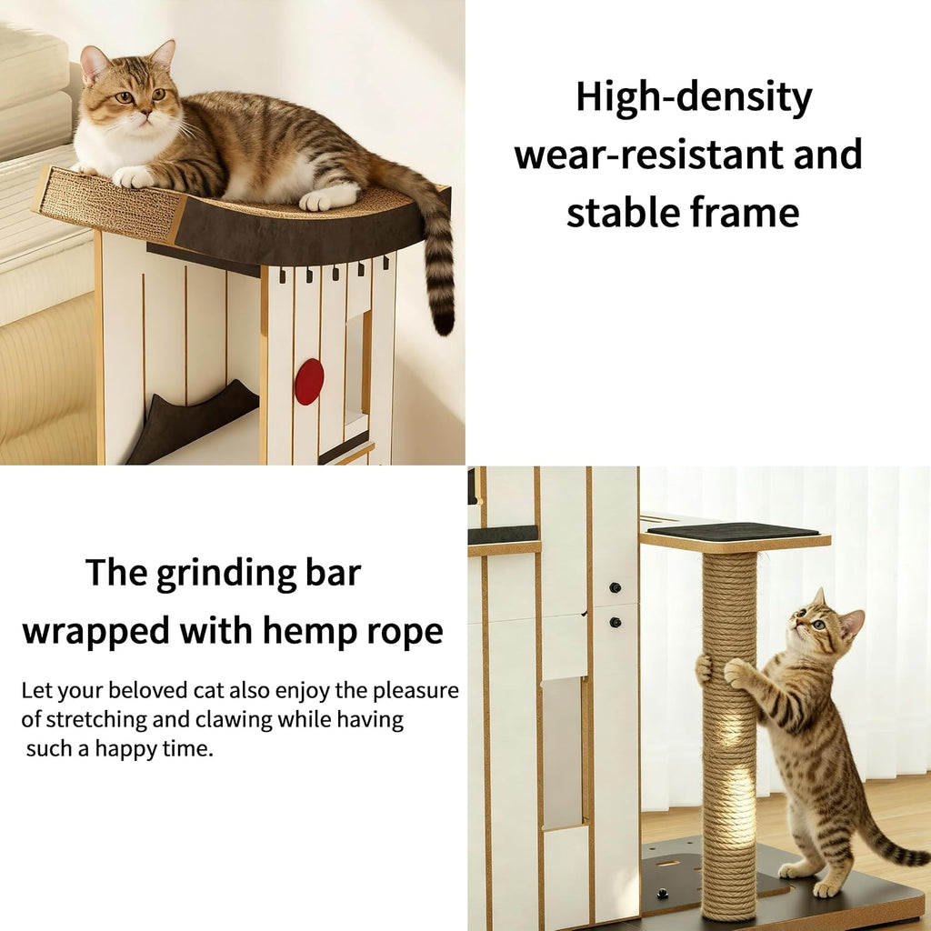Cat Tree Tower with Scratching Post, Curved Roof