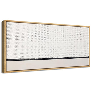 Extra Large Framed Canvas Print Wall Art Minimalist Dotted Horizon Line in Monochrome Antique Retro Fine Art
