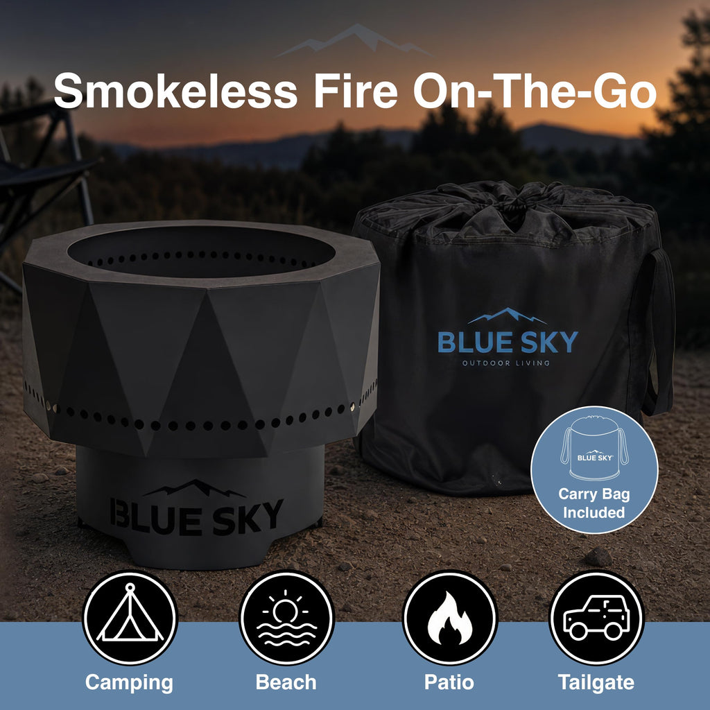 Ridge Portable Fire Pit, Portable Smokeless Fire Pit with Carrying Bag, Black