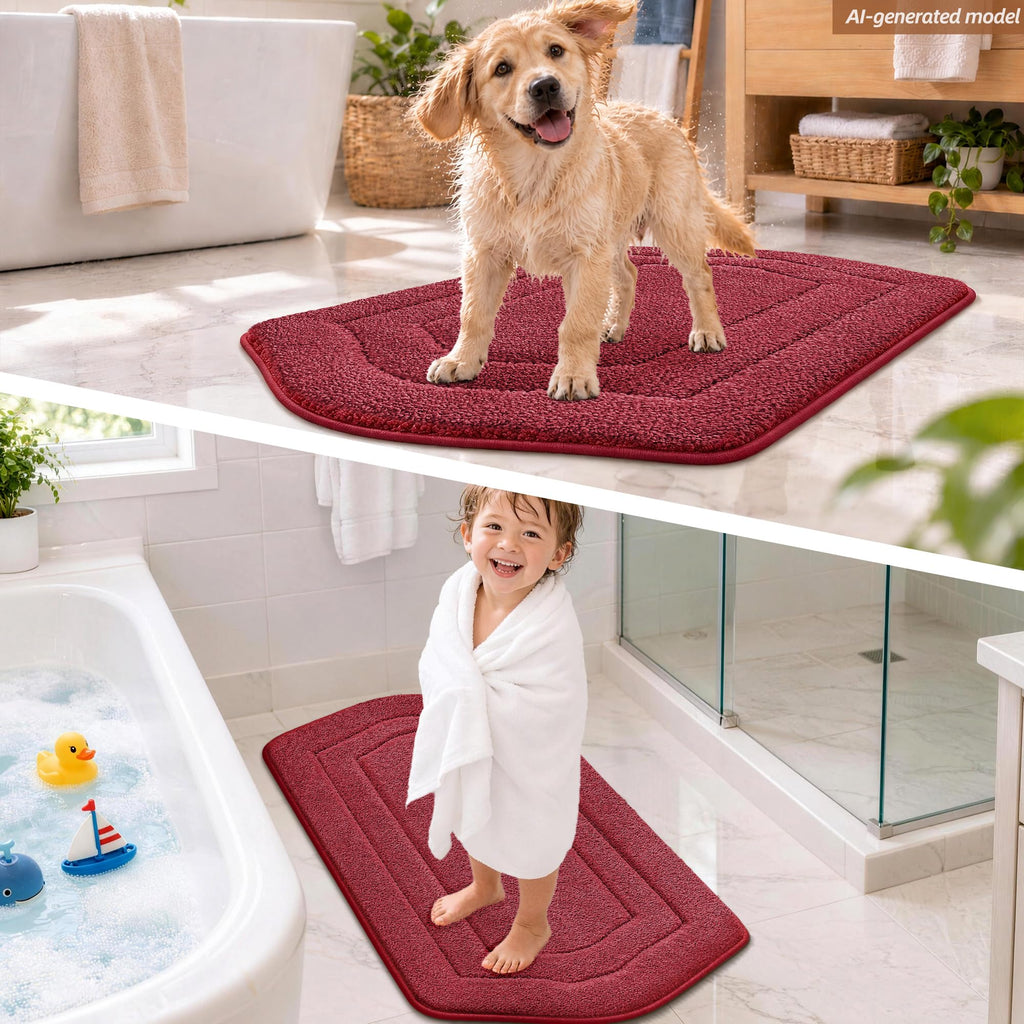 Plush Non-Slip Bath Mat, Red, 20" x 32"