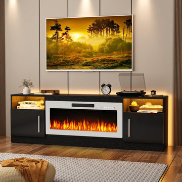 70", Modern LED Light Entertainment Center with Storage and 36" Fireplace, Media TV Console for TVs Up to 80", Fire