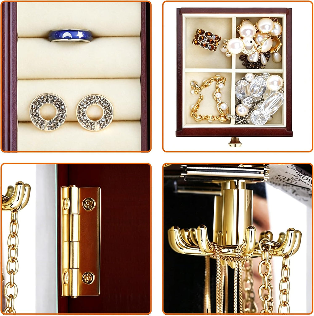 Vintage Jewelry Armoire with Mirror Brown - Set of 5