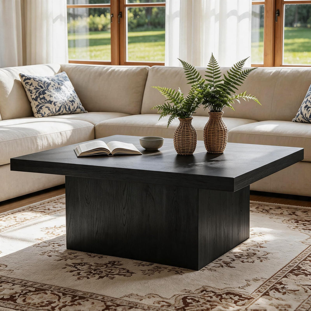 Square Coffee Table, Wooden Living Room Table, Center Table with a Large Tabletop, 35.4" x 35.4", for Small Spaces