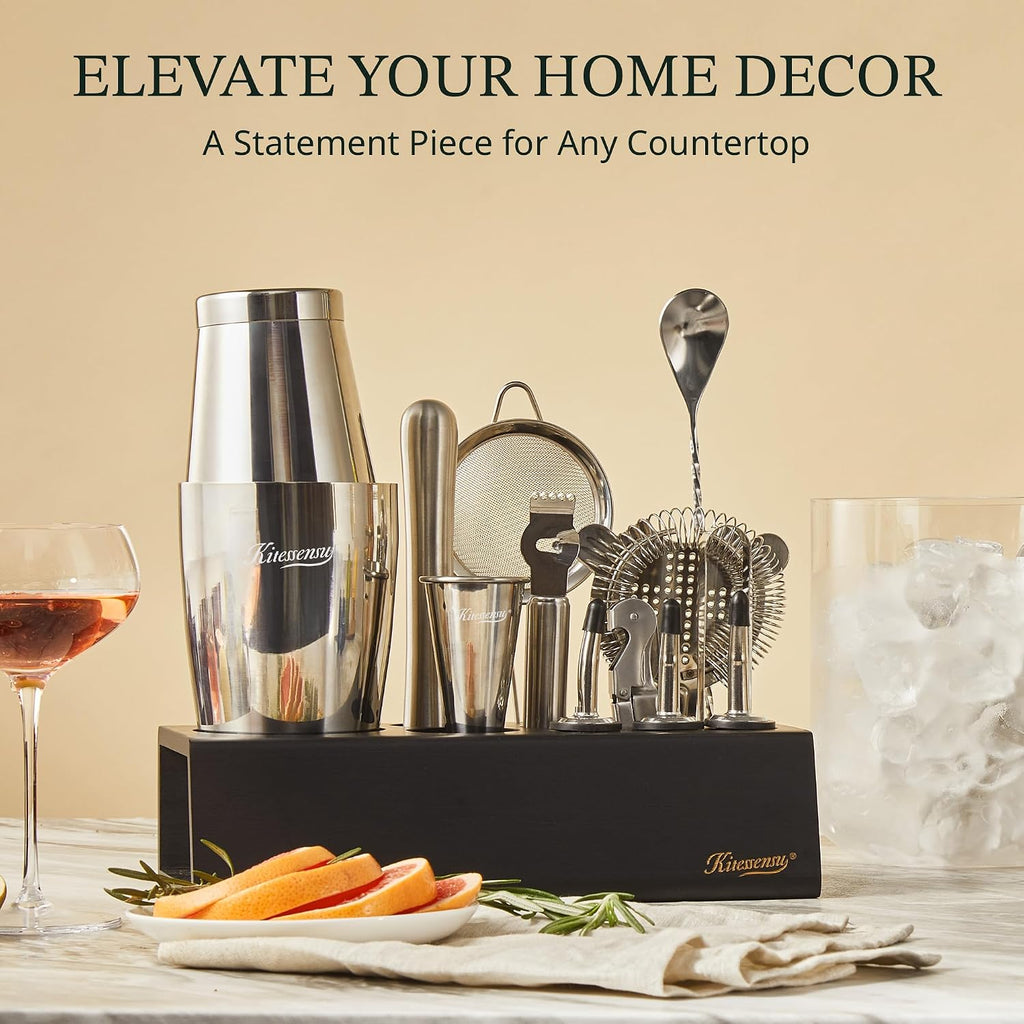 Boston Shaker Set Mixology Bartender Kit | Premium Cocktail Shaker Kit with Stand Professional Home Bar Tools - Set of 15