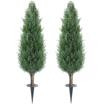 3FT Artificial Cedar Topiary Trees with Ground Spike, Outdoors Fake Cypress Shrubs Trees Set of 2 Faux Boxwood