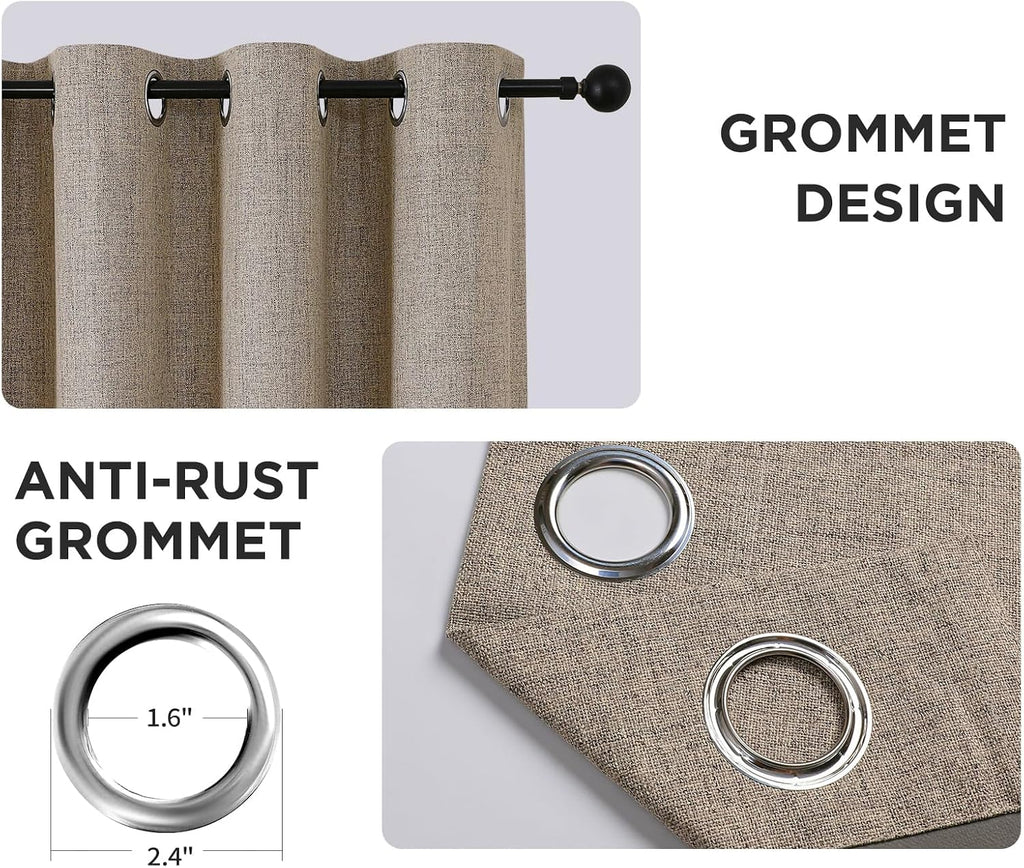 100% Blackout Curtains 96 inches Long 2 Panels Set, Faux Linen Room Darkening Long Drapes With Grommet, Thermal
