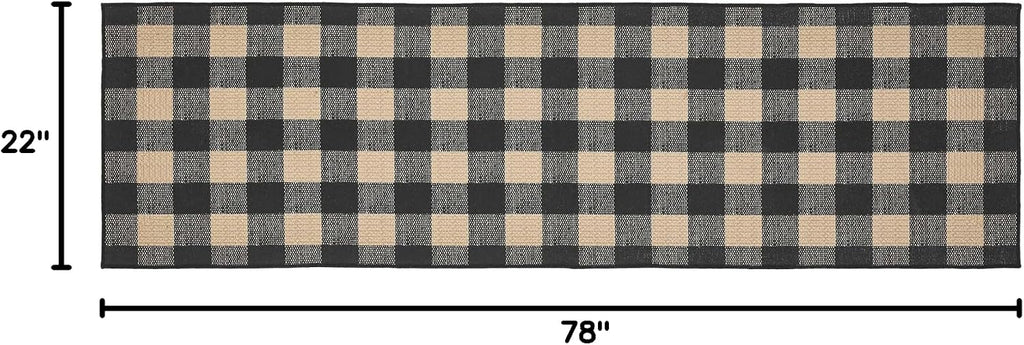 Black Check Indoor Rug/Runner Rect 22x78, Polyester Area Rug, Accent Rug, Floor Decor, Black Check Collection