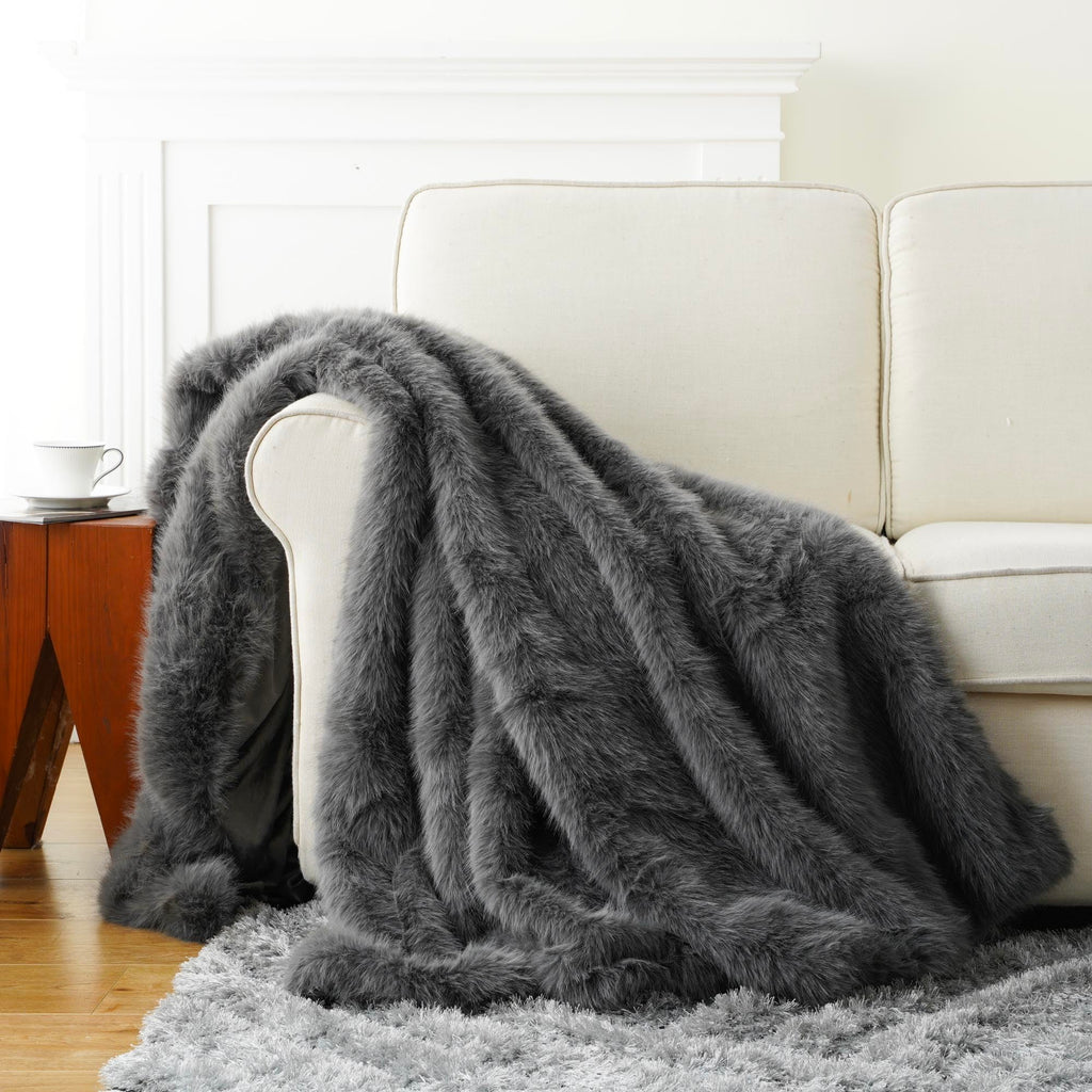 Grey Faux Fur Throw Blanket, Fluffy Grey Fur Blankets, 60"x80"