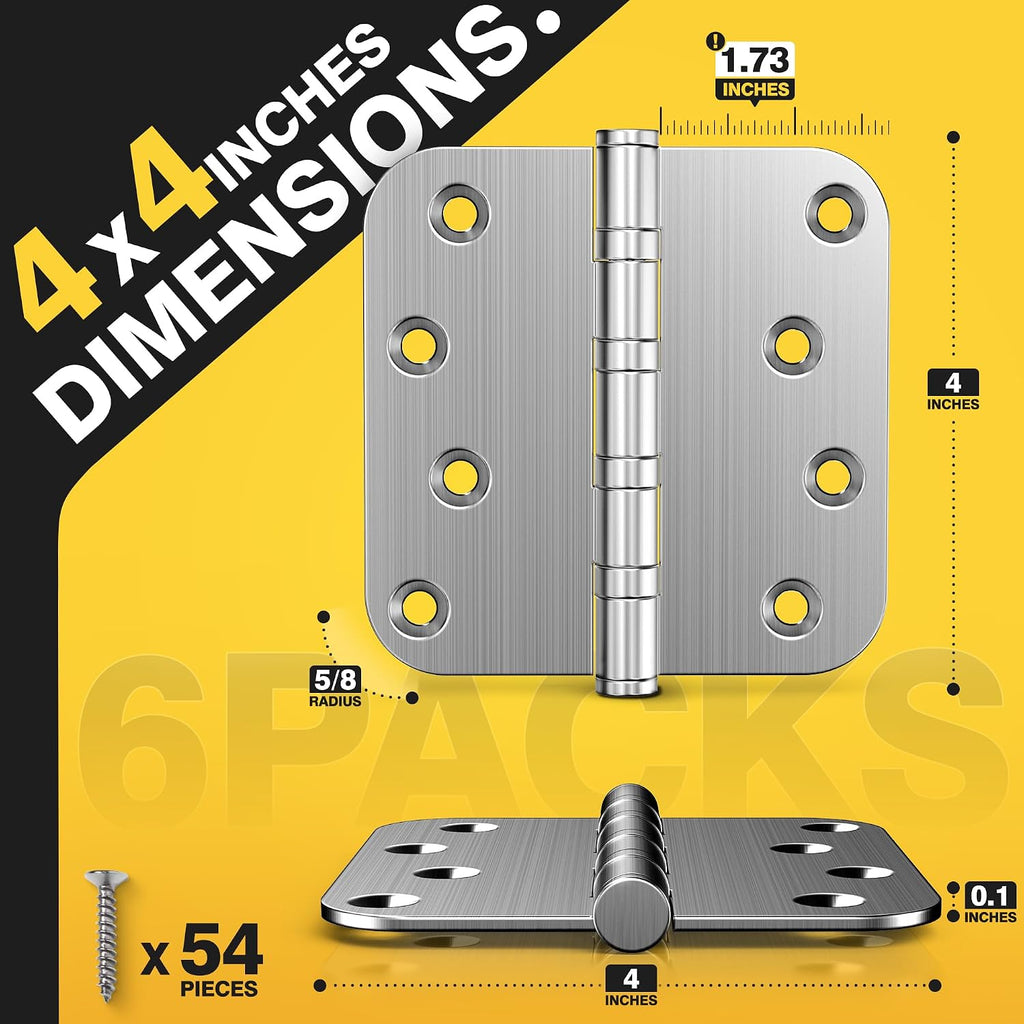 Ball Bearing Door Hinges, 4 x 4 Inches Door Hinges, 5/8'' Radius Corner Hinges, Heavy Duty Stainless Steel