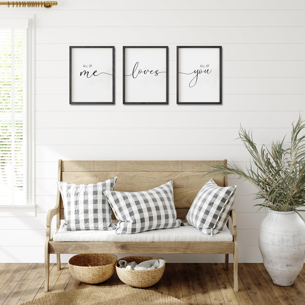 Set of 3 Framed Farmhouse All of Me Loves All of You Sign 11x14" Above Bed Wall Decor Decor Wall Art Wood Signs
