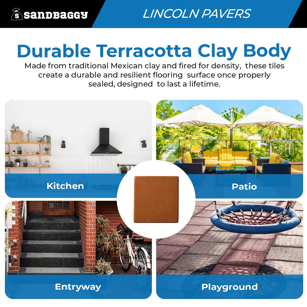 Lincoln Saltillo Tile 12x12 | Unsealed Handmade Square Mexican Terracotta Floor Tile - (12x12, 200, Count)
